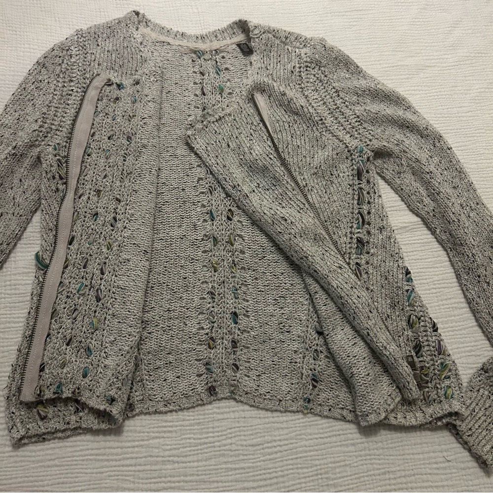 Anthropologie Knitted & Knotted Textured Zip Front Long Sleeve Sweater S Small - Picture 10 of 12